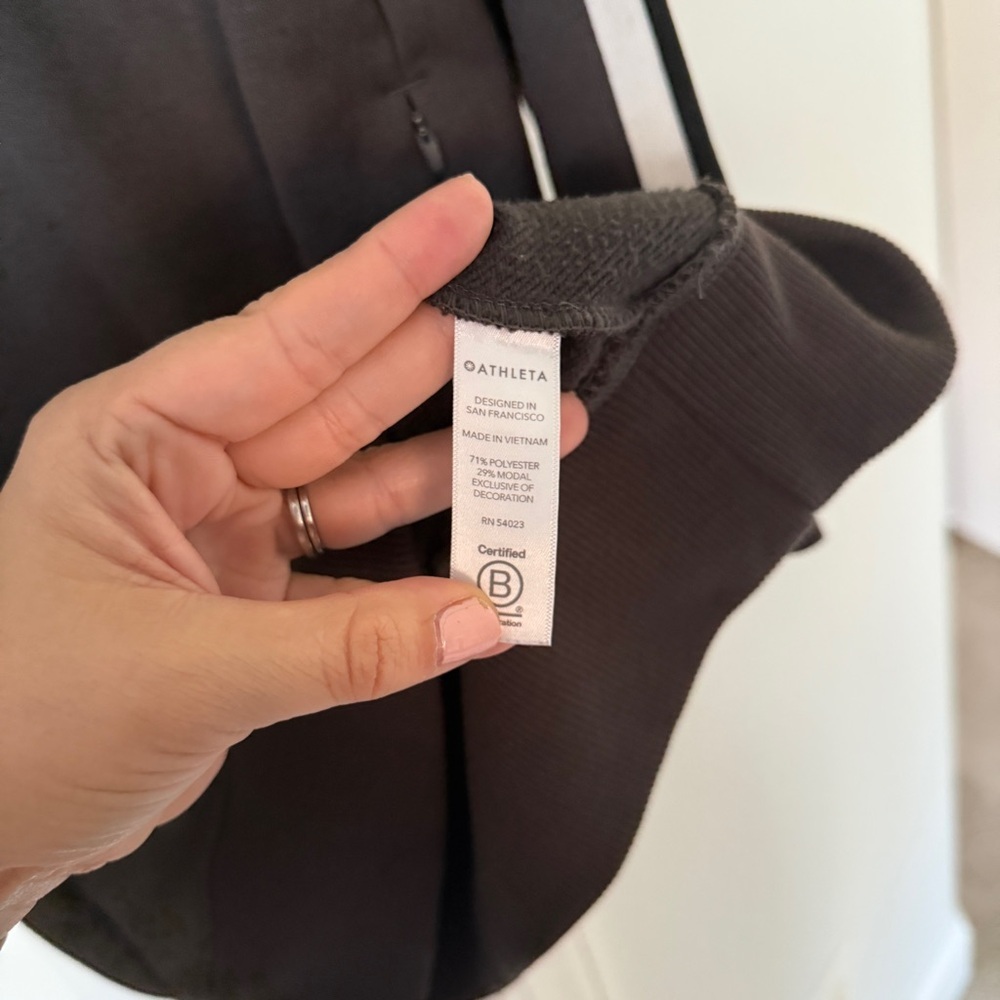 Athleta Brown Circa Track Quarter-Zip Top White Accents Sweatshirt Dress 2.0 - Picture 6 of 7